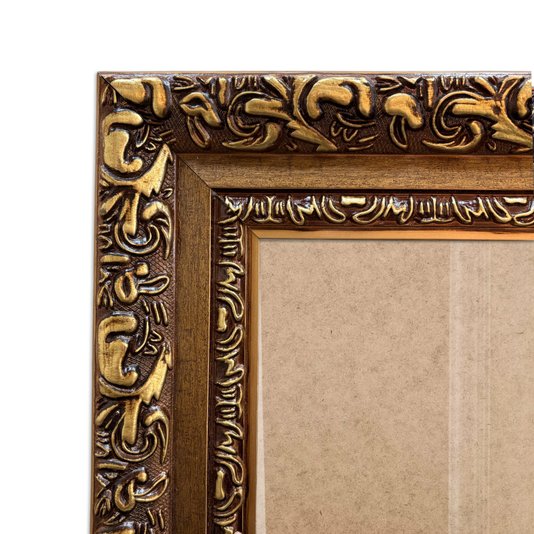 Moldura Hexagonal Com Gravação De Arabescos Com Fundo MDF E Frente Em Vidro - 7,2x3,3