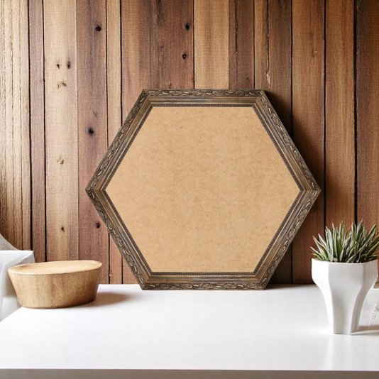 Moldura Hexagonal Com Gravação De Folhagens Com Fundo MDF - 4,5x2