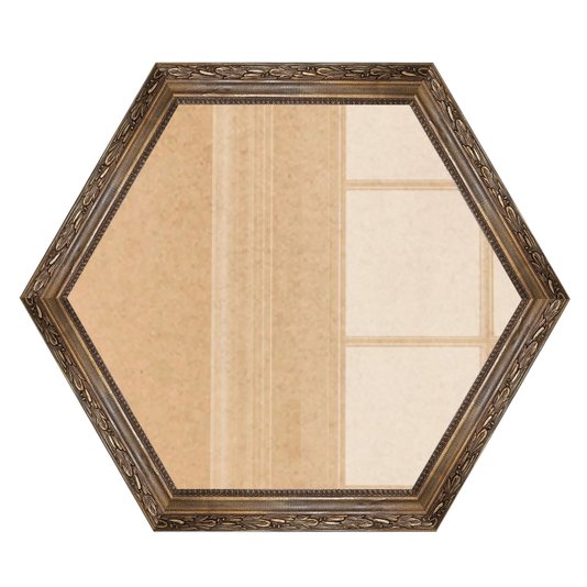 Moldura Hexagonal Com Gravação de Folhagens Com Fundo MDF E Frente Em Vidro - 4,5x2