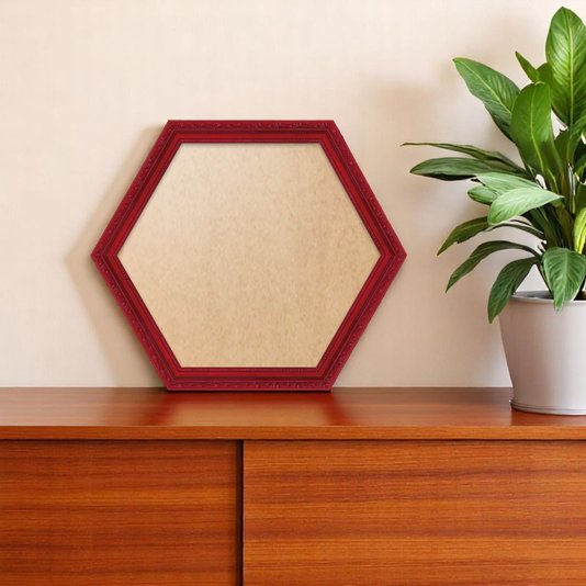 Moldura Hexagonal Com Gravação De Ornamentos Com Fundo MDF E Frente Em PVC Antirreflexo - 3,4x1,4