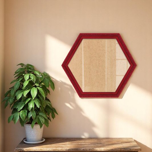 Moldura Hexagonal Com Gravação De Ornamentos Com Fundo MDF E Frente Em Vidro - 3,4x1,4