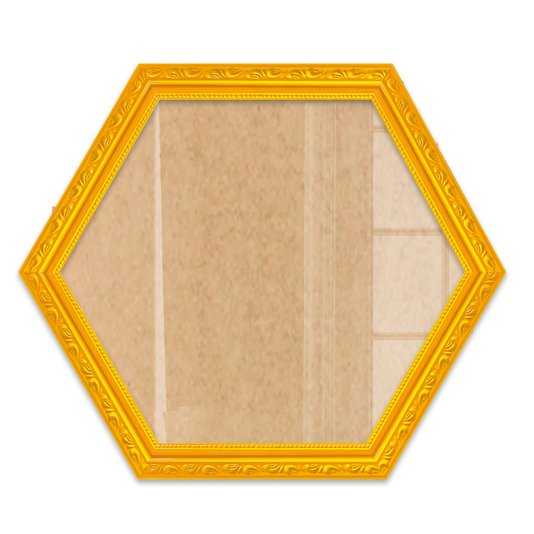 Moldura Hexagonal Com Gravação De Ornamentos Com Fundo MDF E Frente Em Vidro - 3,4x1,4