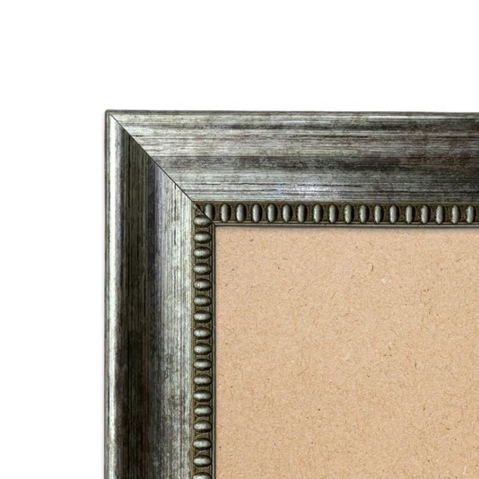 Moldura Hexagonal Com Moldura Chanfrada Com Padrão Oval Gravado Em Relevo E Efeito Aço Metal Escovado Com Fundo MDF - 4,6x2,1