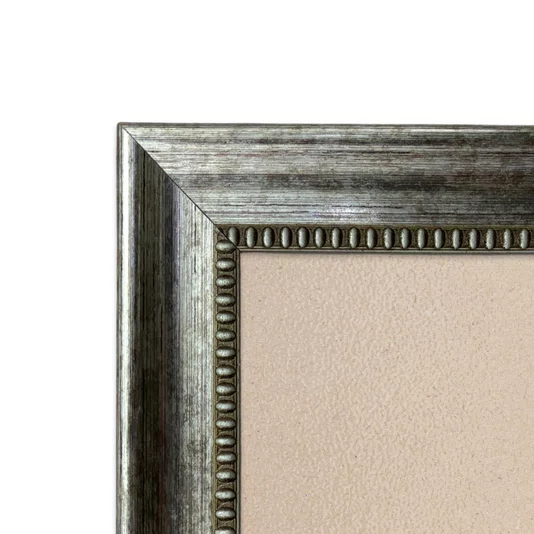 Moldura Hexagonal Com Moldura Chanfrada Com Padrão Oval Gravado Em Relevo E Efeito Aço Metal Escovado Com Fundo MDF e Frente Em PVC Antirreflexo - 4,6x2,1