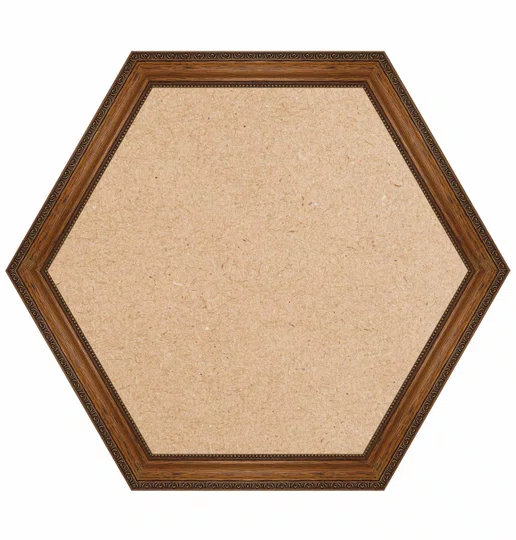 Moldura Hexagonal de Madeira Clássica com Detalhes Gravados para Quadros e Fotos com Fundo Mdf - 3,2x1,5
