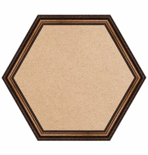Moldura Hexagonal de Madeira Clássica com Detalhes Gravados para Quadros e Fotos com Fundo Mdf - 3,2x1,5