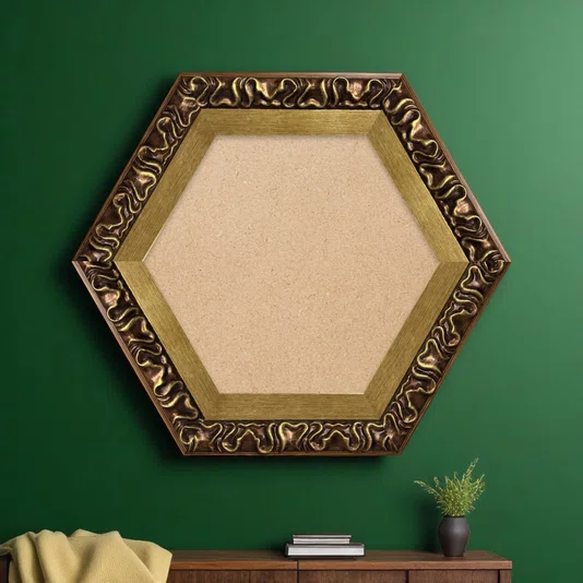Moldura Hexagonal Efeito Escovado Fino e Gravação de Curvas Fluidas para Quadros e Fotos com Fundo Mdf - 7,1x2,8
