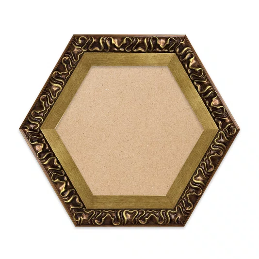 Moldura Hexagonal Efeito Escovado Fino e Gravação de Curvas Fluidas para Quadros e Fotos com Fundo Mdf - 7,1x2,8