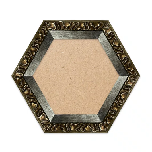 Moldura Hexagonal Efeito Escovado Fino e Gravação de Curvas Fluidas para Quadros e Fotos com Fundo Mdf - 7,1x2,8