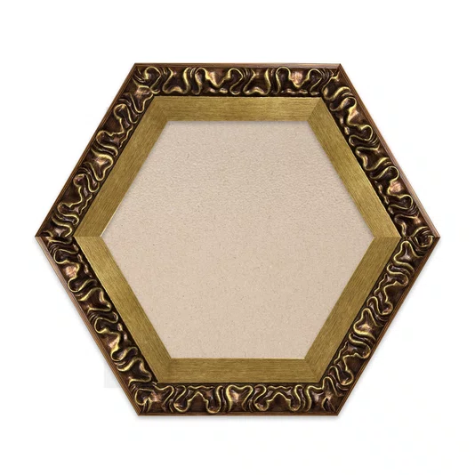 Moldura Hexagonal Efeito Escovado Fino e Gravação de Curvas Fluidas para Quadros e Fotos com Fundo Mdf e Frente em PVC Antirreflexo - 7,1x2,8