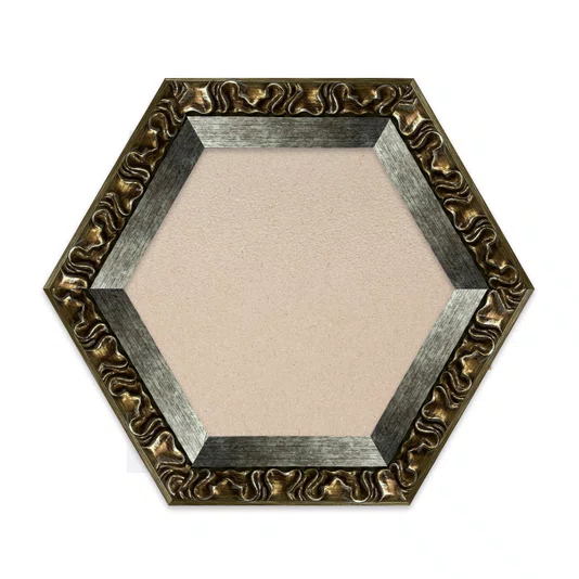 Moldura Hexagonal Efeito Escovado Fino e Gravação de Curvas Fluidas para Quadros e Fotos com Fundo Mdf e Frente em PVC Antirreflexo - 7,1x2,8