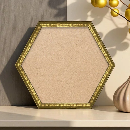 Moldura Hexagonal Efeito Metal Martelado para Quadros e Fotos com Fundo Mdf - 2x1,8