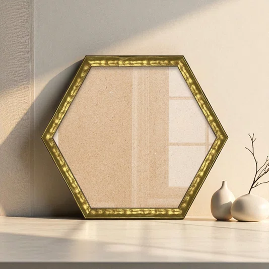 Moldura Hexagonal Efeito Metal Martelado para Quadros e Fotos com Fundo Mdf e Frente em Vidro - 2x1,8