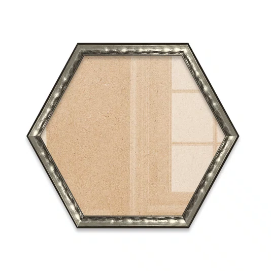 Moldura Hexagonal Efeito Metal Martelado para Quadros e Fotos com Fundo Mdf e Frente em Vidro - 2x1,8