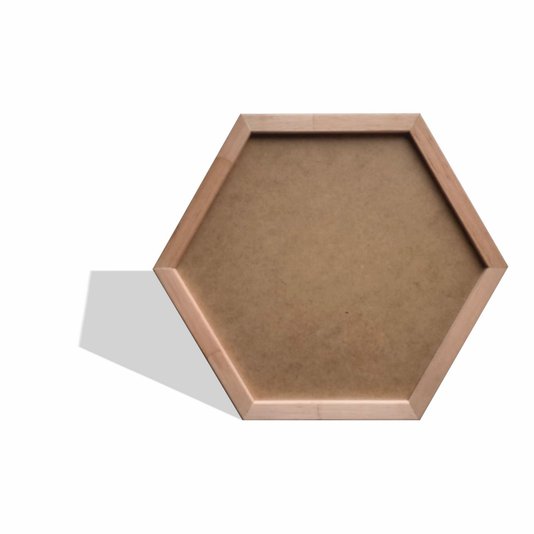 Moldura Hexagonal em Madeira Eucalipto para Quadros com Fundo MDF e PVC Antirreflexo - 2x3