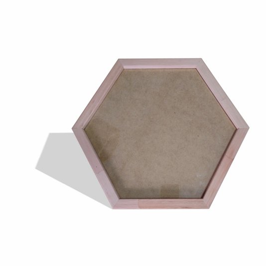 Moldura Hexagonal em Madeira Eucalipto para Quadros com Fundo MDF e Vidro - 2x3