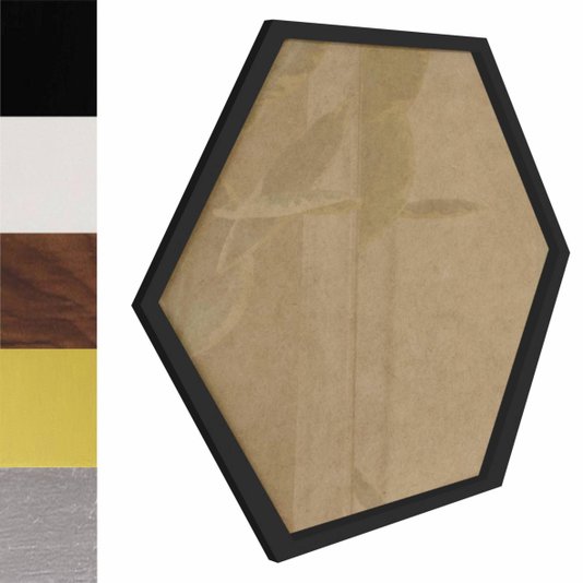 Moldura Hexagonal Minimalista Lisa para Quadros Revestida com Fundo MDF e Vidro - 1,5x1