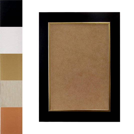Moldura Laqueada Gesso com Filete Dourado para Quadros e Fotos com Fundo MDF - 3x1,5