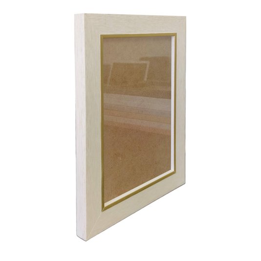 Moldura Laqueada Gesso com Filete Dourado para Quadros e Fotos com Fundo MDF e Acetato - 3x1,5