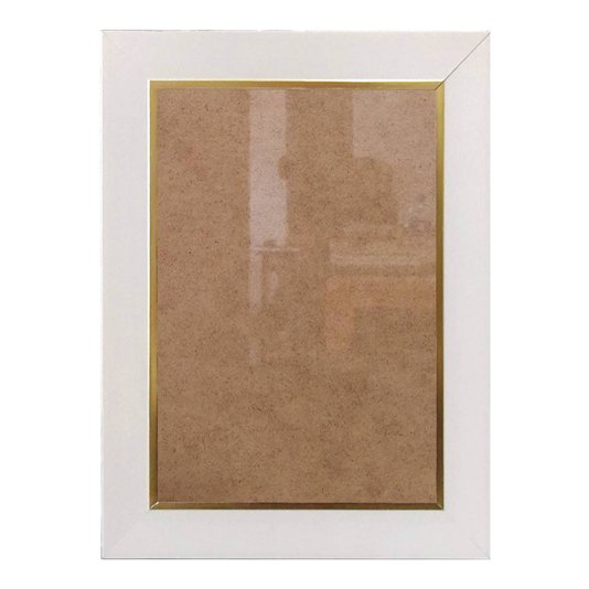 Moldura Laqueada Gesso com Filete Dourado para Quadros e Fotos com Fundo MDF e Acetato - 3x1,5