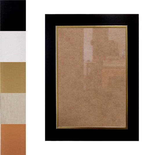 Moldura Laqueada Gesso com Filete Dourado para Quadros e Fotos com Fundo MDF e Ps Cristal Transparente - 3x1,5