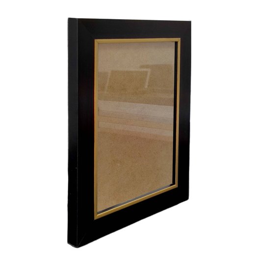 Moldura Laqueada Gesso com Filete Dourado para Quadros e Fotos com Fundo MDF e Ps Cristal Transparente - 3x1,5