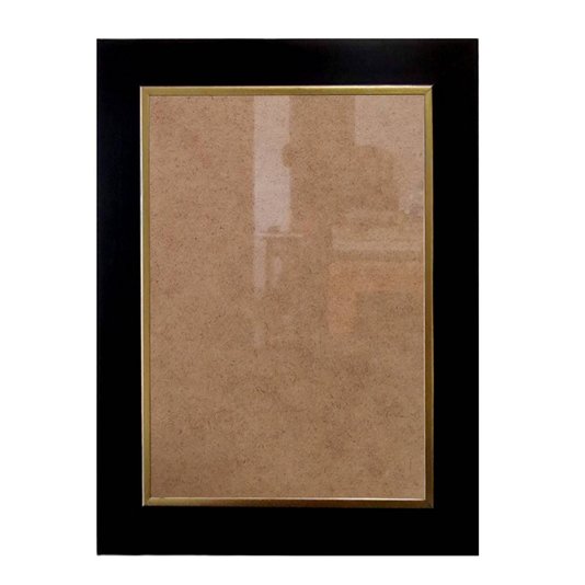 Moldura Laqueada Gesso com Filete Dourado para Quadros e Fotos com Fundo MDF e Ps Cristal Transparente - 3x1,5