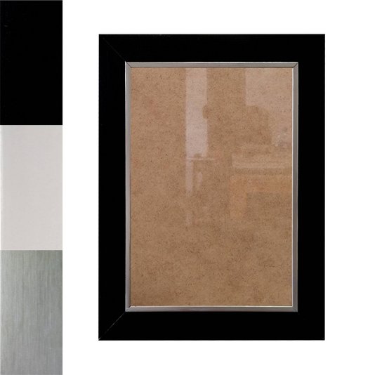 Moldura Laqueada Gesso com Filete Prata para Quadros e Fotos com Fundo MDF e Ps Cristal Transparente - 3x1,5