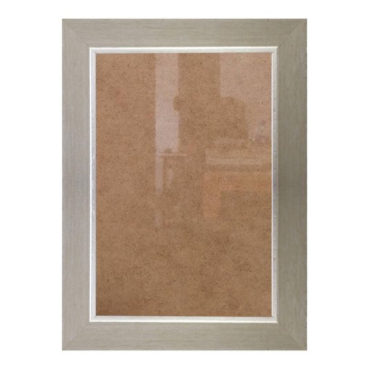 Moldura Laqueada Gesso com Filete Prata para Quadros e Fotos com Fundo MDF e Ps Cristal Transparente - 3x1,5