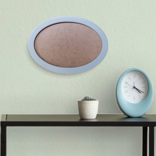 Moldura Oval Colorida em MDF Laqueado para Quadros Decorativos com Fundo MDF e PVC Antirreflexo