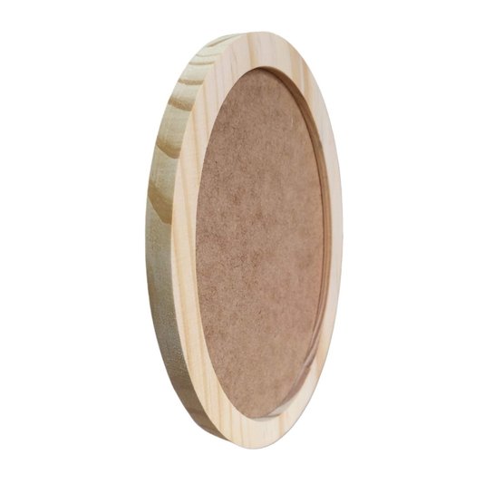 Moldura Oval em Madeira de Pinus Natural para Quadros Decorativos com Fundo MDF