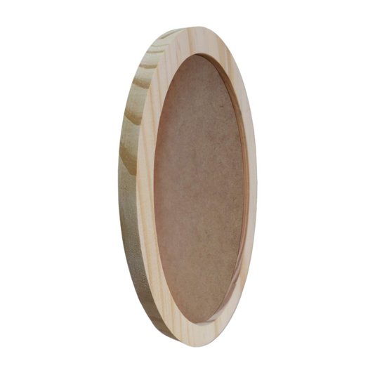 Moldura Oval em Madeira de Pinus Natural para Quadros Decorativos com Fundo MDF e PVC Antirreflexo