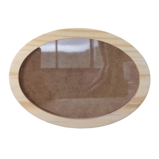 Moldura Oval em Madeira de Pinus Natural para Quadros Decorativos com Fundo MDF e Vidro