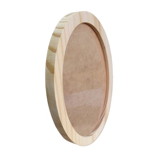 Moldura Oval em Madeira de Pinus Natural para Quadros Decorativos com Fundo MDF e Vidro