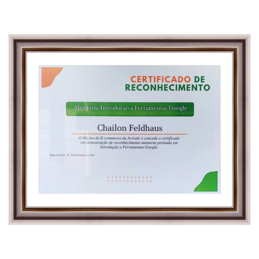 Moldura para Diplomas ou Certificados com Vidro Duplo Efeito Flutuante Micro Metalizada - 3,4x2,1