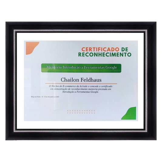 Moldura para Diplomas ou Certificados com Vidro Duplo Efeito Flutuante Micro Metalizada - 3,4x2,1
