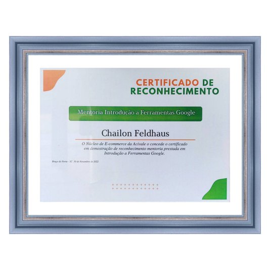 Moldura para Diplomas ou Certificados com Vidro Duplo Efeito Flutuante Micro Metalizada - 3,4x2,1