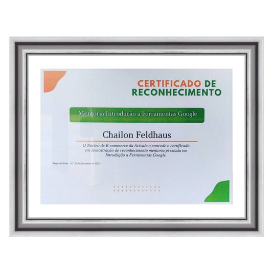 Moldura para Diplomas ou Certificados com Vidro Duplo Efeito Flutuante Micro Metalizada - 3,4x2,1