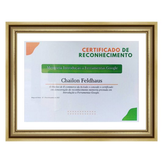 Moldura para Diplomas ou Certificados com Vidro Duplo Efeito Flutuante Micro Metalizada - 3,4x2,1