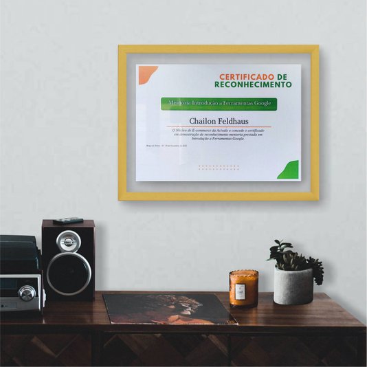 Moldura para Diplomas ou Certificados com Vidro Duplo Efeito Flutuante Revestida Lisa - 2x1