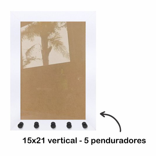 Moldura para Porta Chaves com Penduradores e fundo MDF e vidro