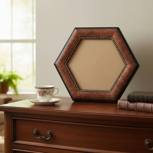 Moldura Pátina Escovada Com Bead & Reel Hexagonal para Quadros e Fotos com Fundo Mdf e Frente em PVC Antirreflexo - 6,8x1,6