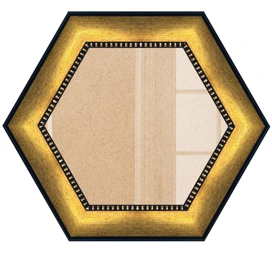 Moldura Pátina Escovada Com Bead & Reel Hexagonal para Quadros e Fotos com Fundo Mdf e Frente em Vidro - 6,8x1,6