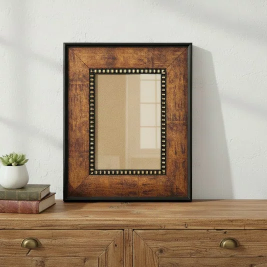 Moldura Pátina Escovada Com Bead & Reel para Quadros e Fotos com Fundo Mdf e Frente em Acetato - 6,8x1,6