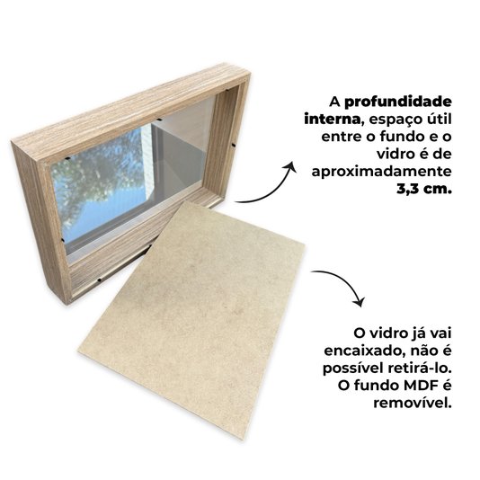 Moldura Personalizada Caixa Alta Com Vidro Expositora Folhas Secas Bordados Quadros Quilling Scrapbook - Revestida -1,5x4,5