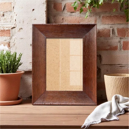 Moldura Personalizada Chanfrada com Acabamento Côncavo Estilo Madeira Rústica Com Fundo MDF E Frente Em Acetato - 5x2,1