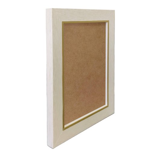 Moldura Personalizada Laqueada Gesso com Filete Dourado para Quadros e Fotos com Fundo MDF - 3x1,5