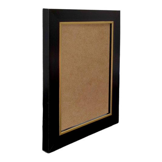 Moldura Personalizada Laqueada Gesso com Filete Dourado para Quadros e Fotos com Fundo MDF - 3x1,5
