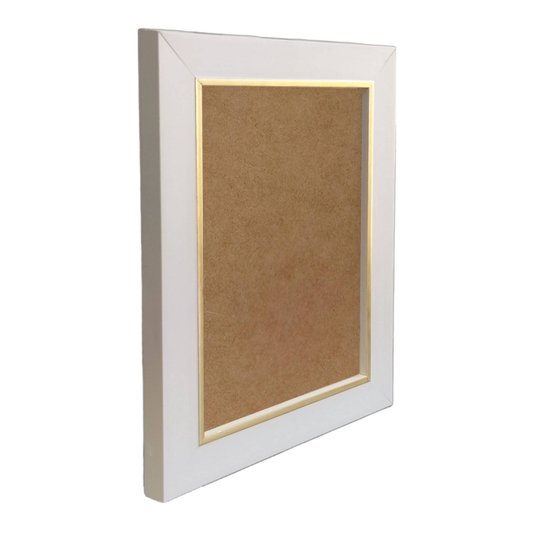 Moldura Personalizada Laqueada Gesso com Filete Dourado para Quadros e Fotos com Fundo MDF - 3x1,5