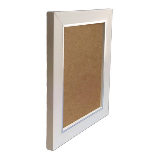 Moldura Personalizada Laqueada Gesso com Filete Prata para Quadros e Fotos com Fundo MDF - 3x1,5